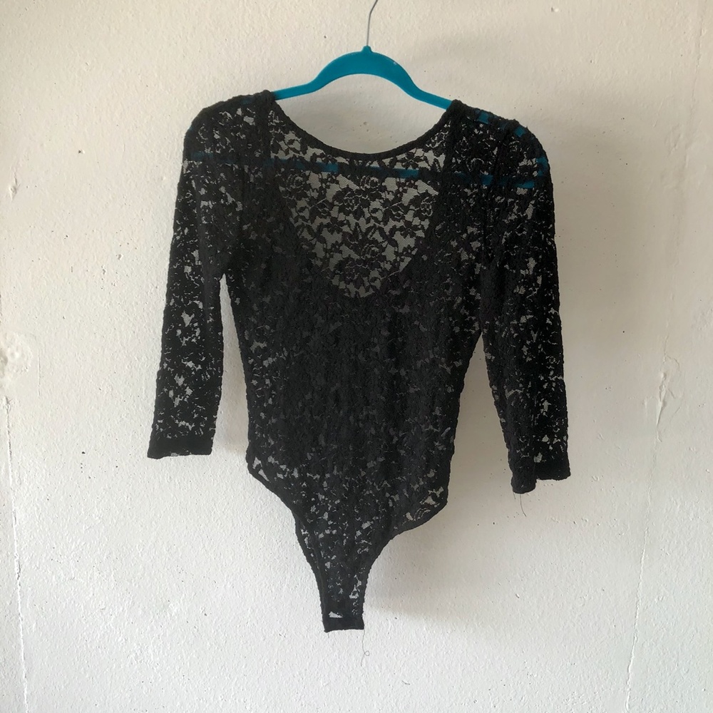 AMBIANCE SHEER LACE BLACK BODYSUIT SIZE M